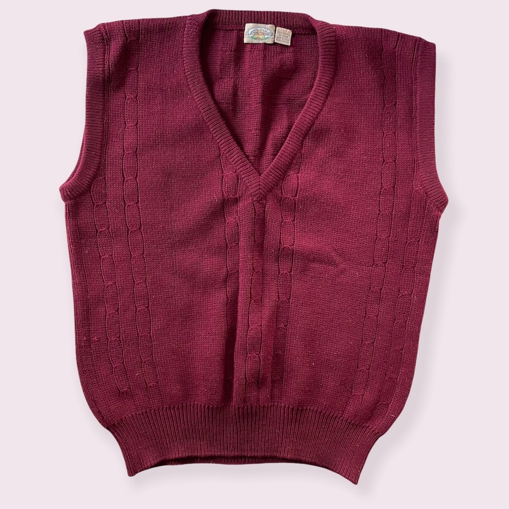 Flatiron Mills Sweater Vest Dad Grandpa Golf Maroon Burgundy Vintage - Large